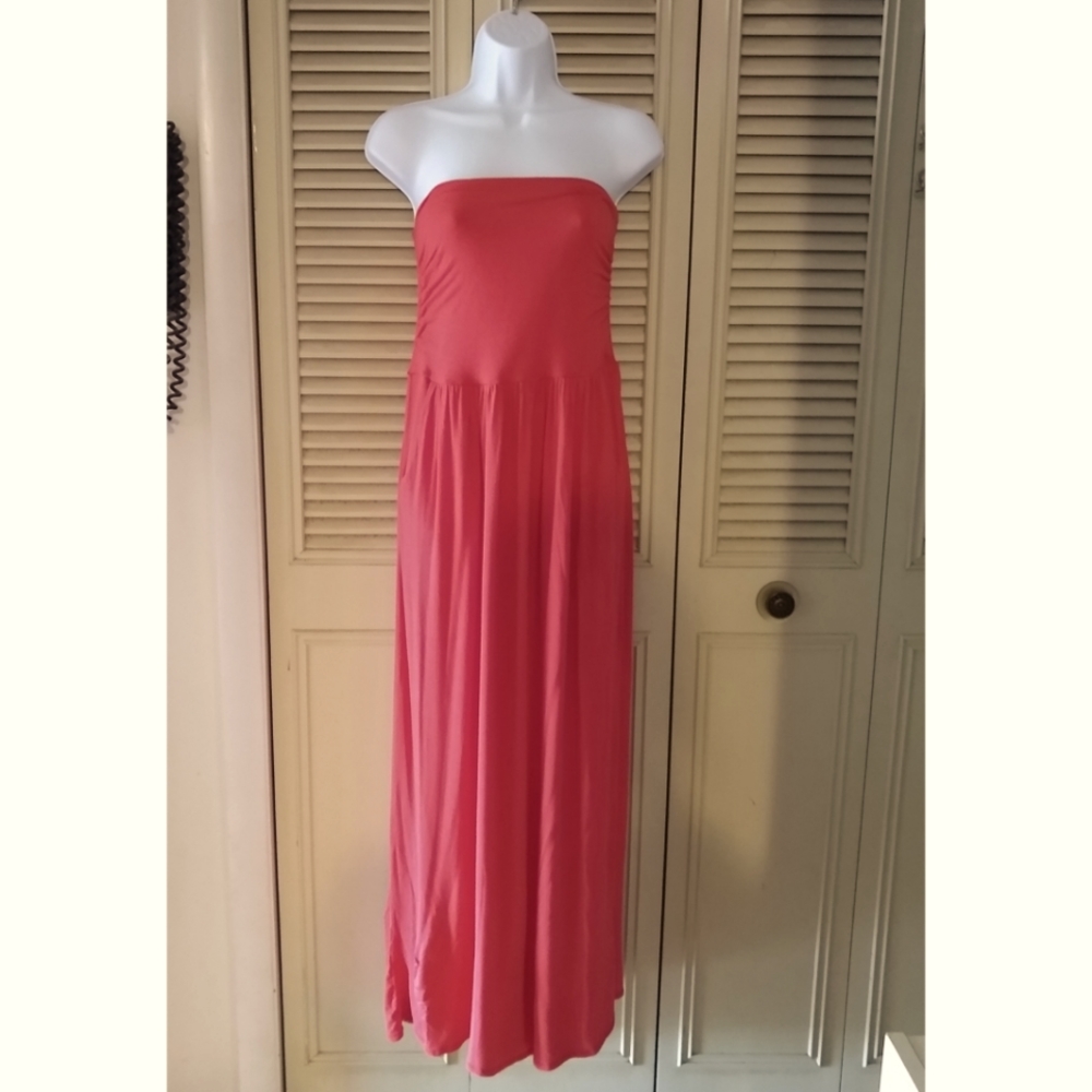 Salmon pink long maxi sundress with pockets - size XS/SM